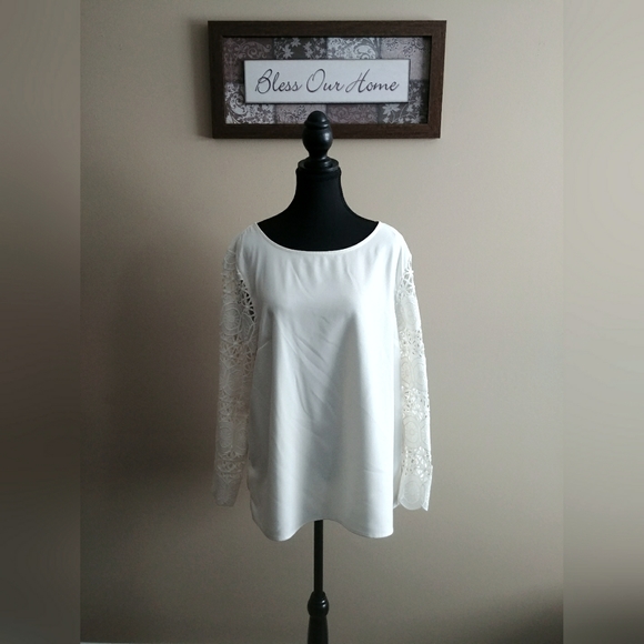 Banana Republic Elegant Cream Lace Long Sleeve Blouse. Size XL - Picture 1 of 10
